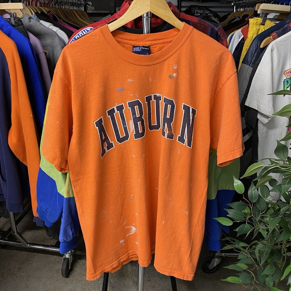 Vintage 2000s Auburn University Paint Splatter College T-Shirt Orange Men's L